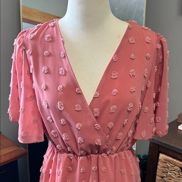 Dusty Rose Swiss Dot Ruffle Dress Size Small - Picture 2 of 8